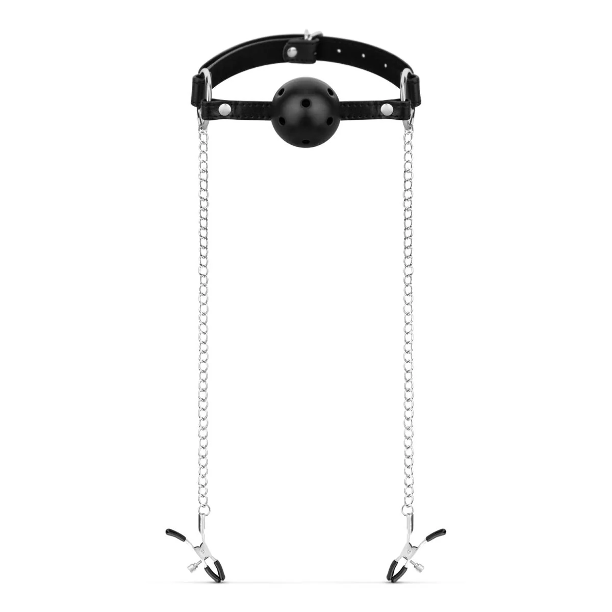 Ballgag med Nipple Clamps Svart - Image 3