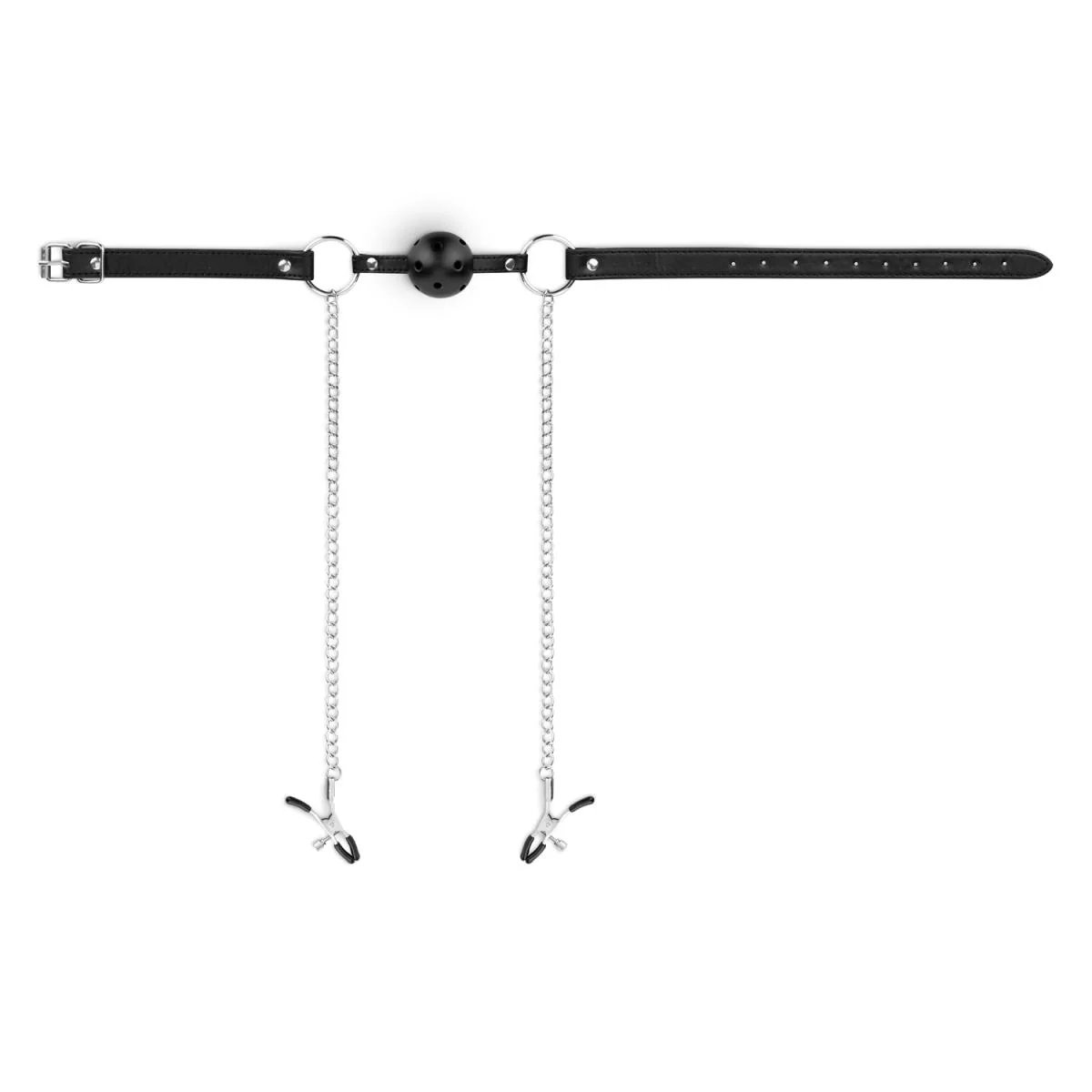 Ballgag med Nipple Clamps Svart - Image 4