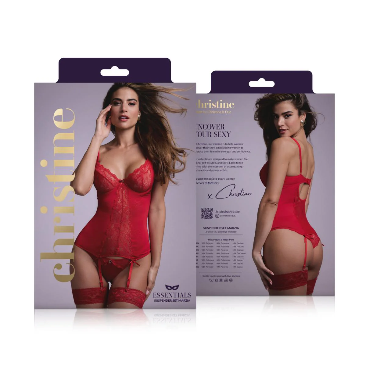 Marzia 2-delat Suspender Set Röd - Image 7