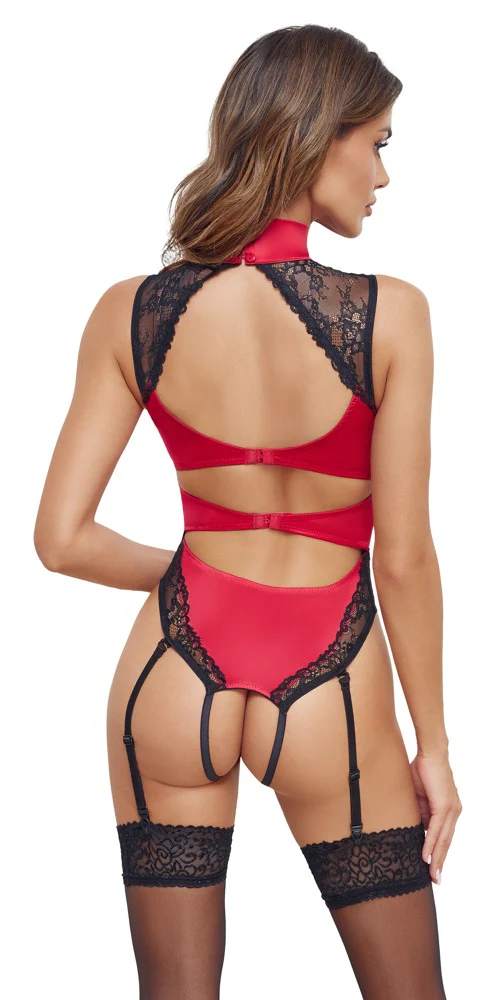 Röd Crotchless Body med Spets - Image 3