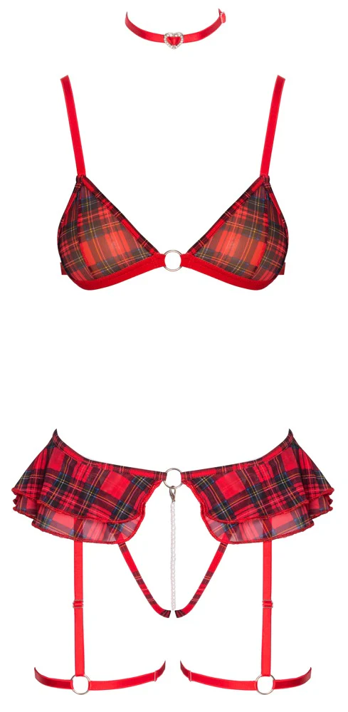 Röd Rutig Lingerieset 3-delat - Image 7