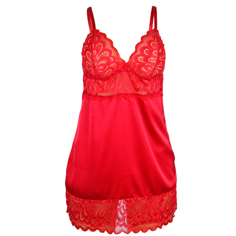 Satin Babydoll Röd Med Spets - Image 11