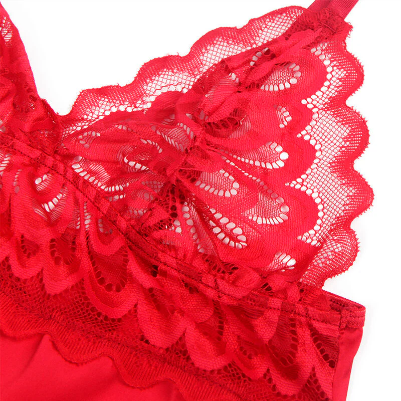 Satin Babydoll Röd Med Spets - Image 12