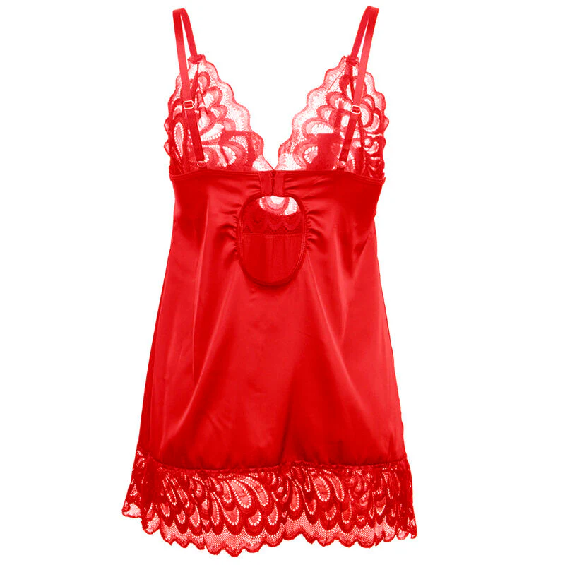 Satin Babydoll Röd Med Spets - Image 13