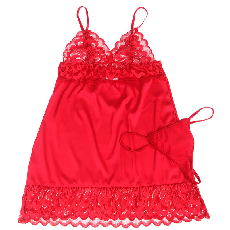 Satin Babydoll Röd Med Spets - Image 4