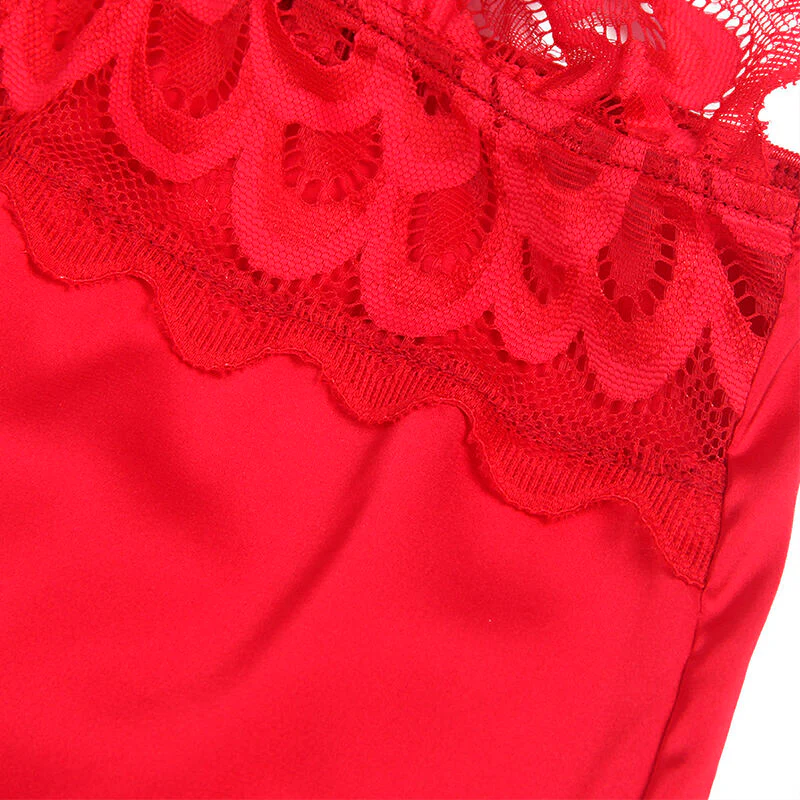Satin Babydoll Röd Med Spets - Image 5