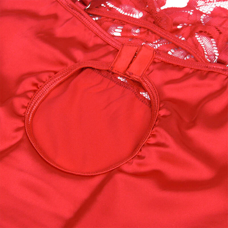 Satin Babydoll Röd Med Spets - Image 7