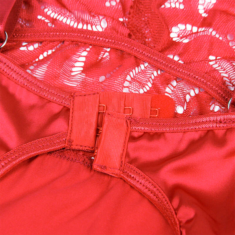 Satin Babydoll Röd Med Spets - Image 9