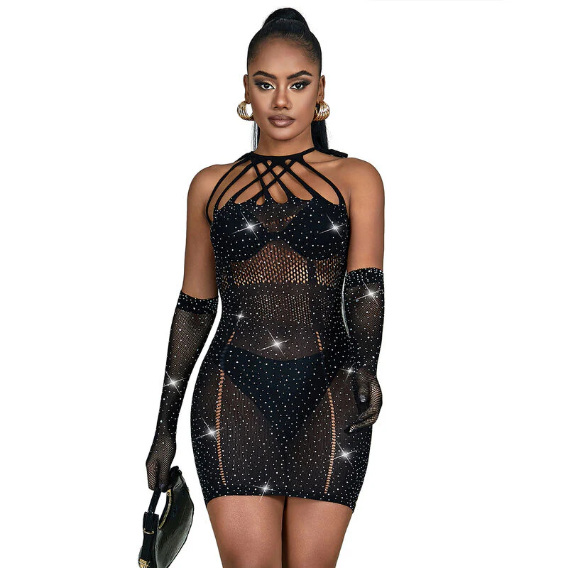Subblime Fishnet Dress Med Strass
